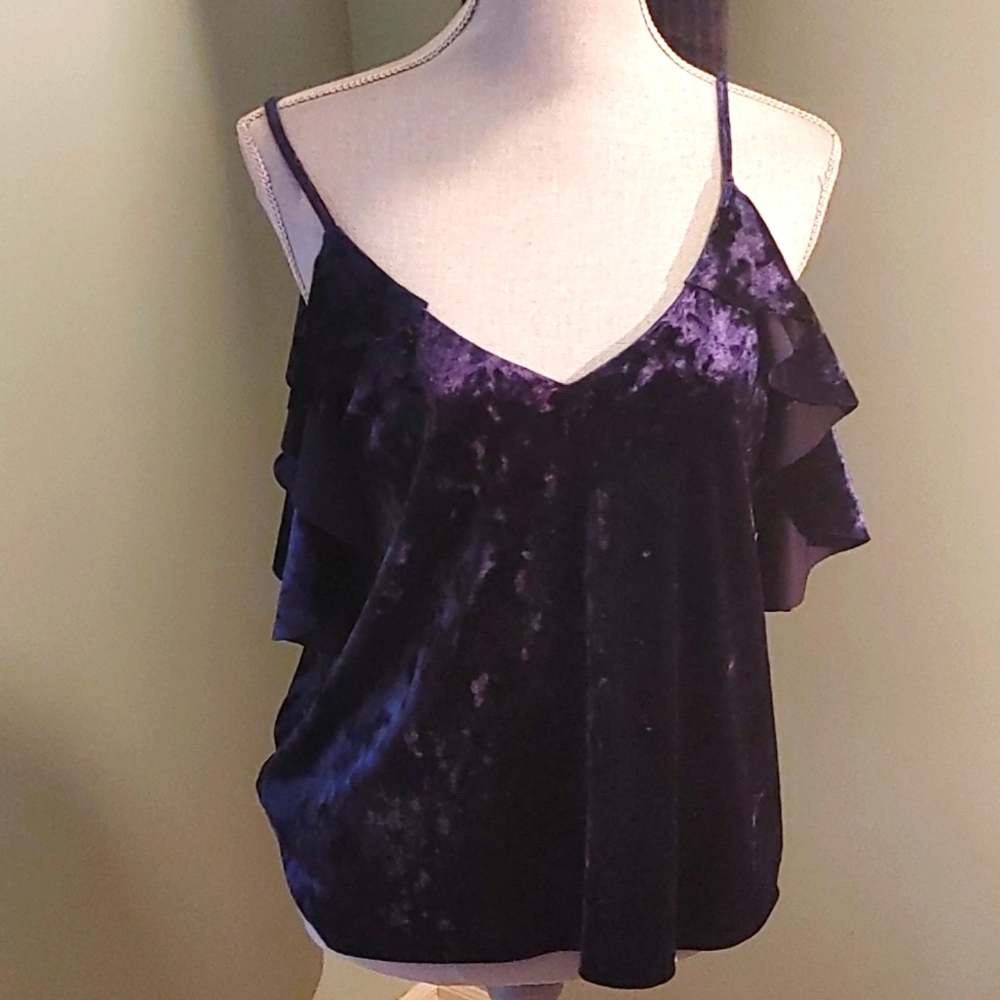 Navy Blue Velvet Top